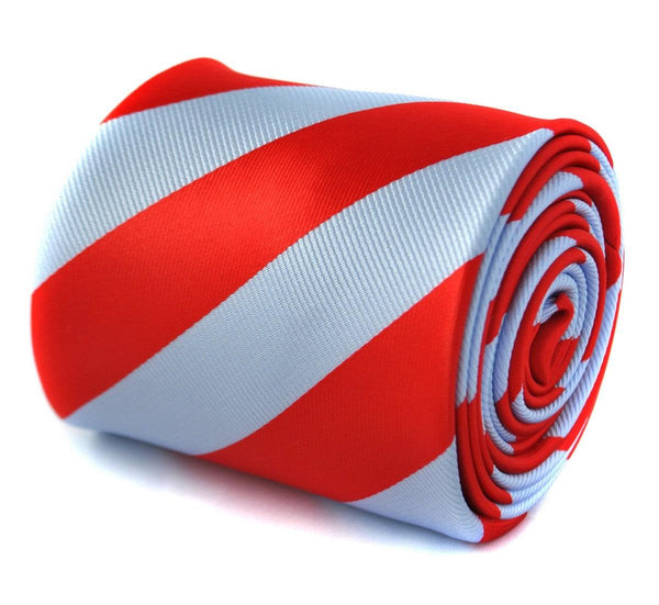 light blue and red barber stripe tie